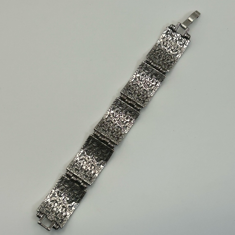 Brighton Jewelry Bar Link Bracelet Silver Plated Scrolled Hearts 7.5" Vintage - Picture 7 of 12